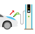 EV車からケーブルを抜いて充電完了させているイメージイラスト